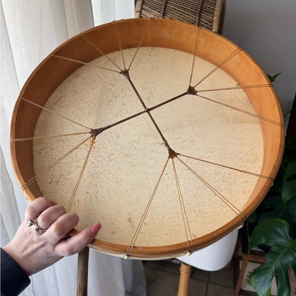 Handcrafted Rawhide Frame Drum w/ Leather Mallet – 17” - Picture 3 of 6